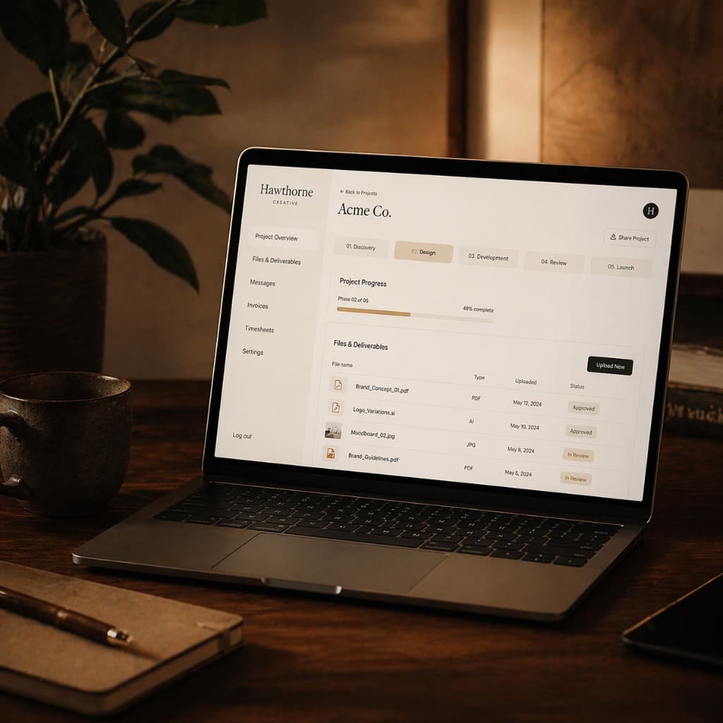 Client reviewing project deliverables and phase progress in the portal